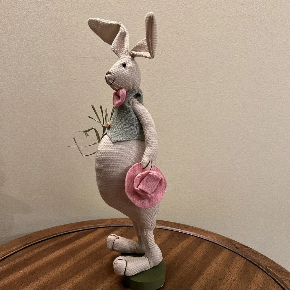 Rabbit Bunny Figurine Plush Standing Spring Easter Decor Vest Bow Tie